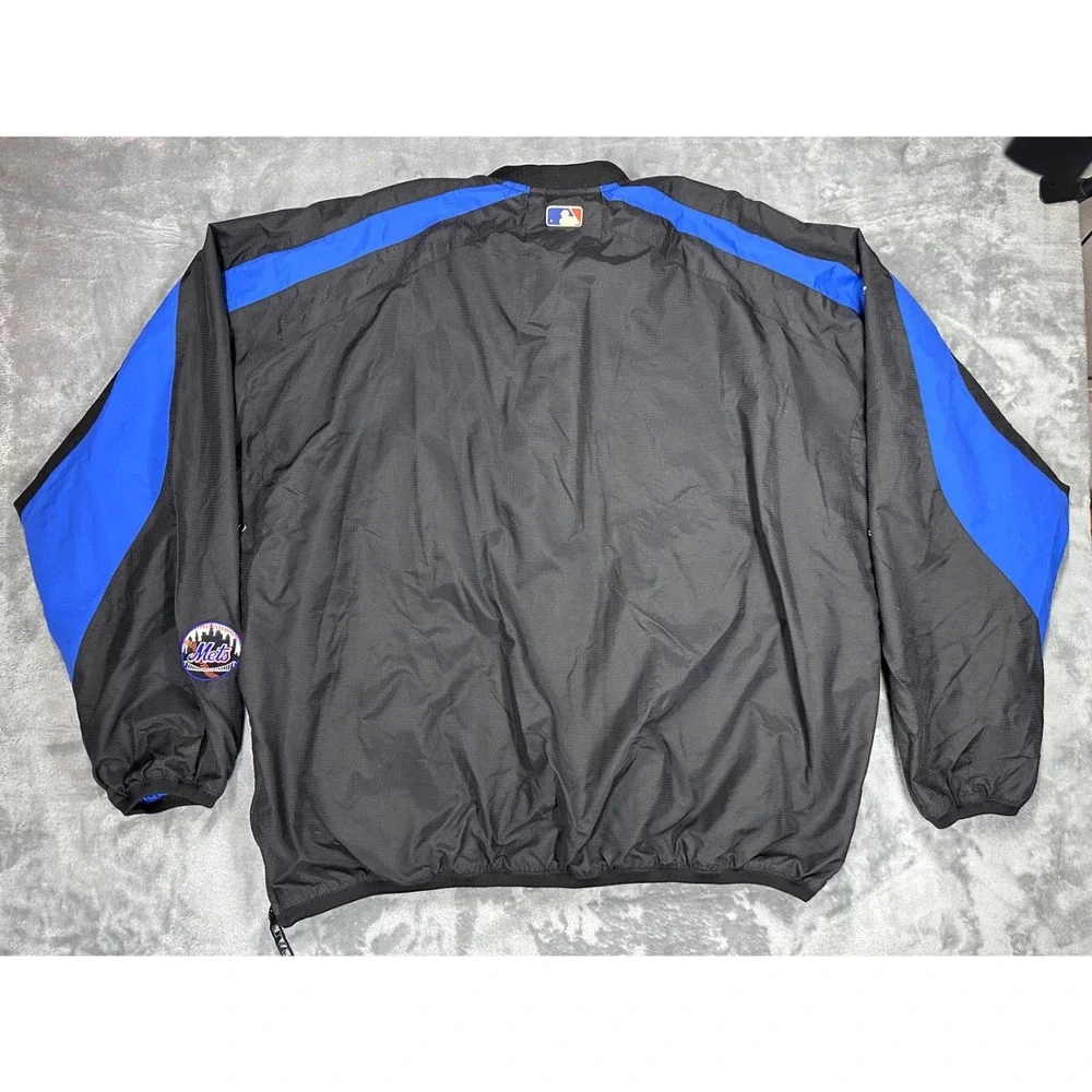 Majestic Authentic New York Mets Windbreaker Jacket‎ Mens XXL Black Blue 1/4 Zip